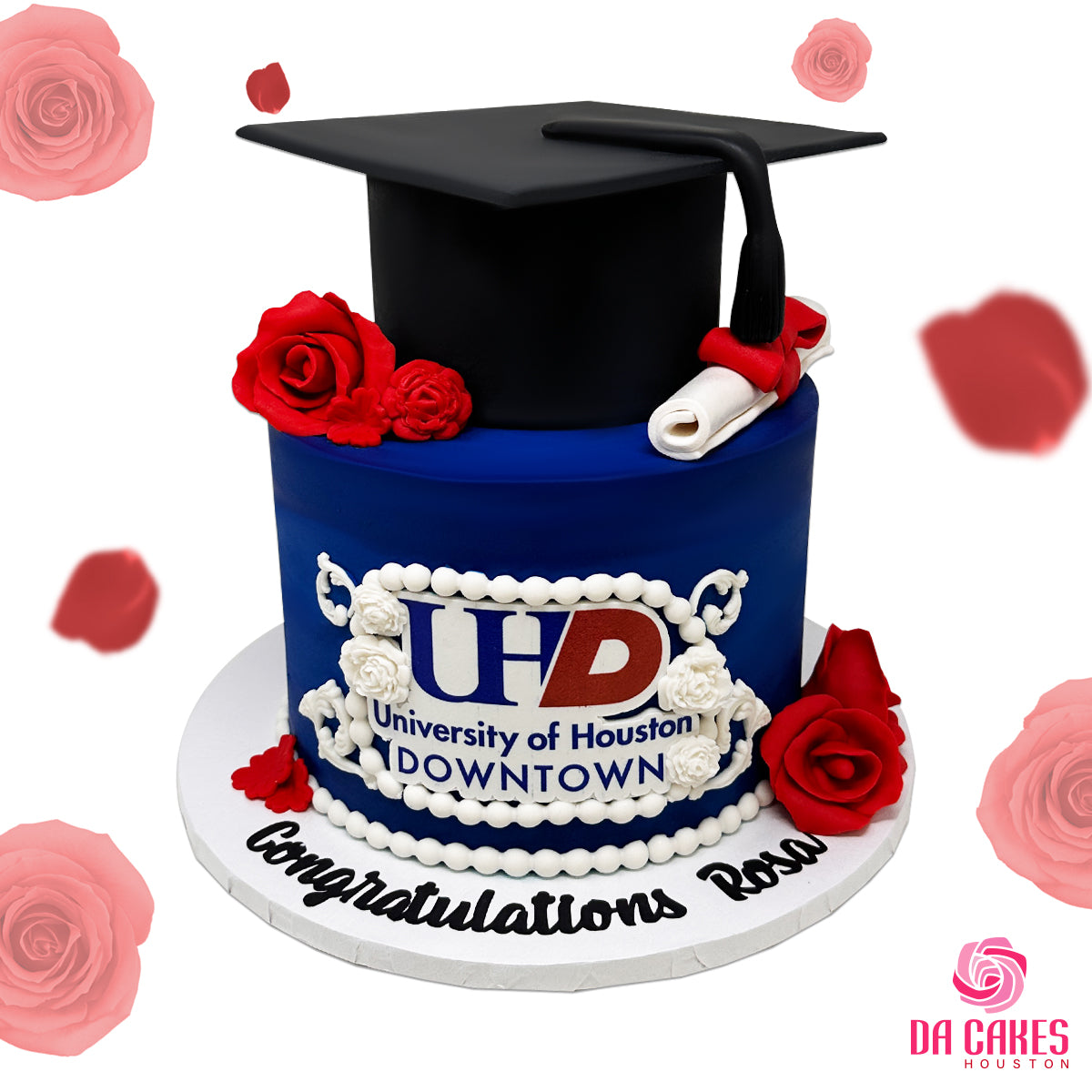 Floral and Logo Graduation Cake Da Cakes Houston