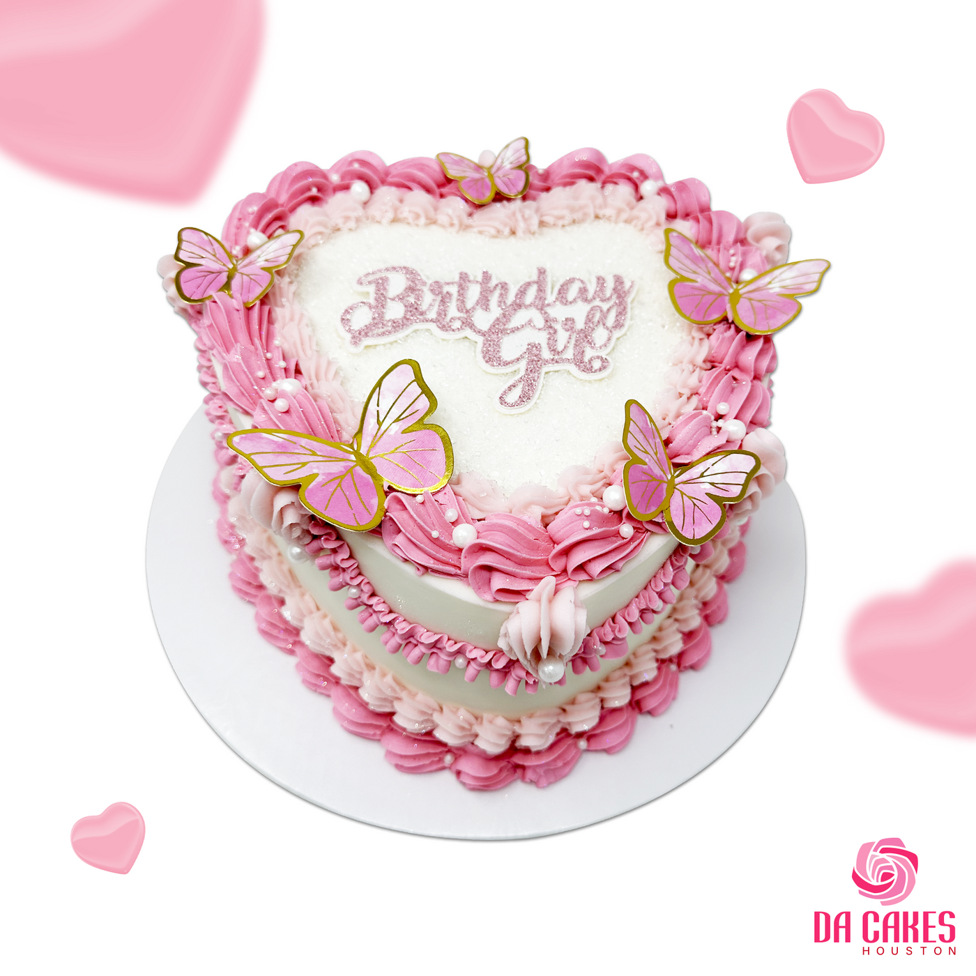 Heart Shaped Buttercream with Butterflies Pink Cake – Da Cakes Houston