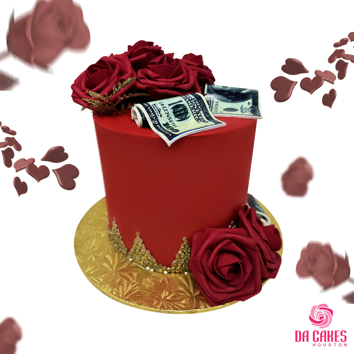 Red Roses Money Bills Cake