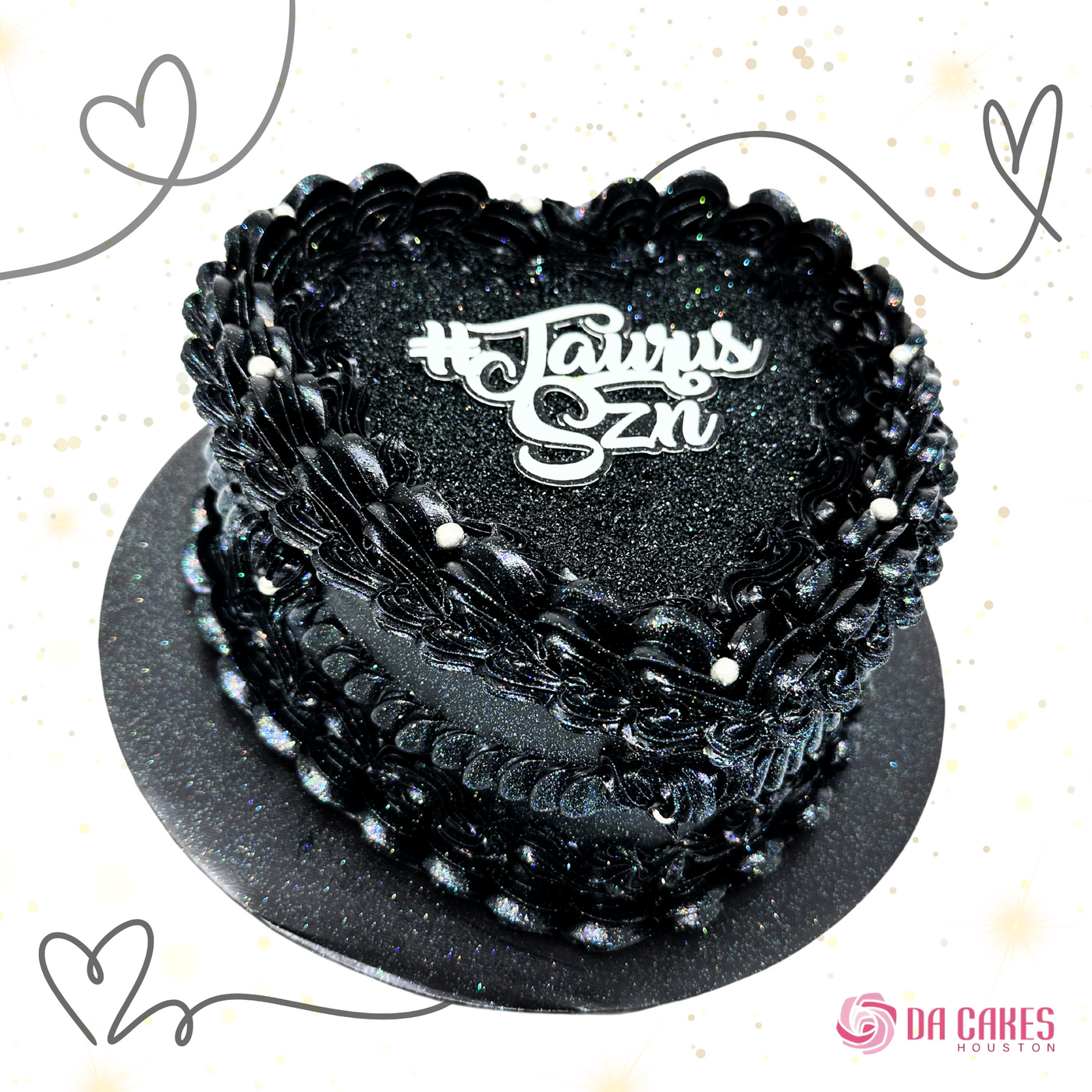 Heart Shaped - Black Heart With Glitter Cake