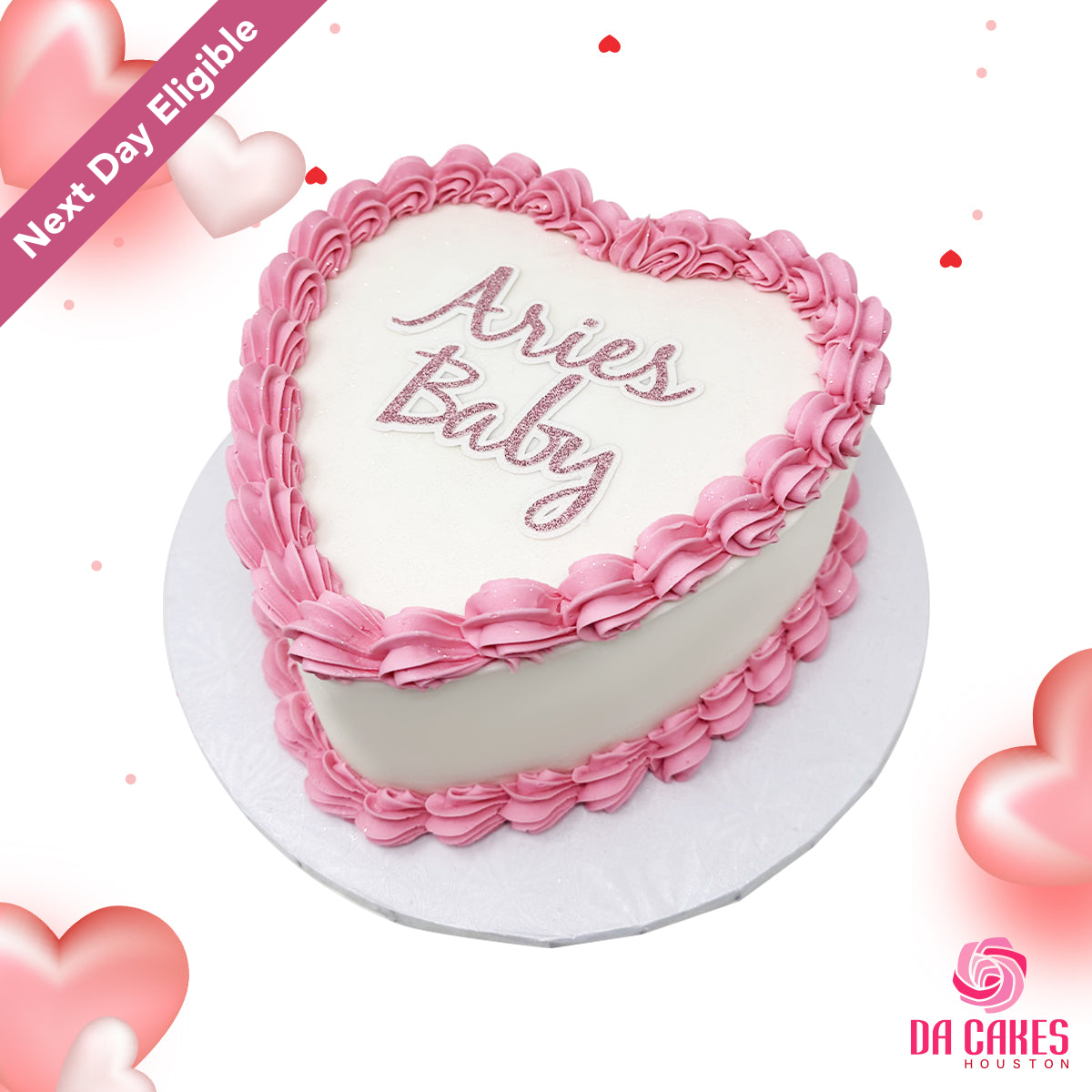 Heart Shaped Buttercream Cake White and Pink