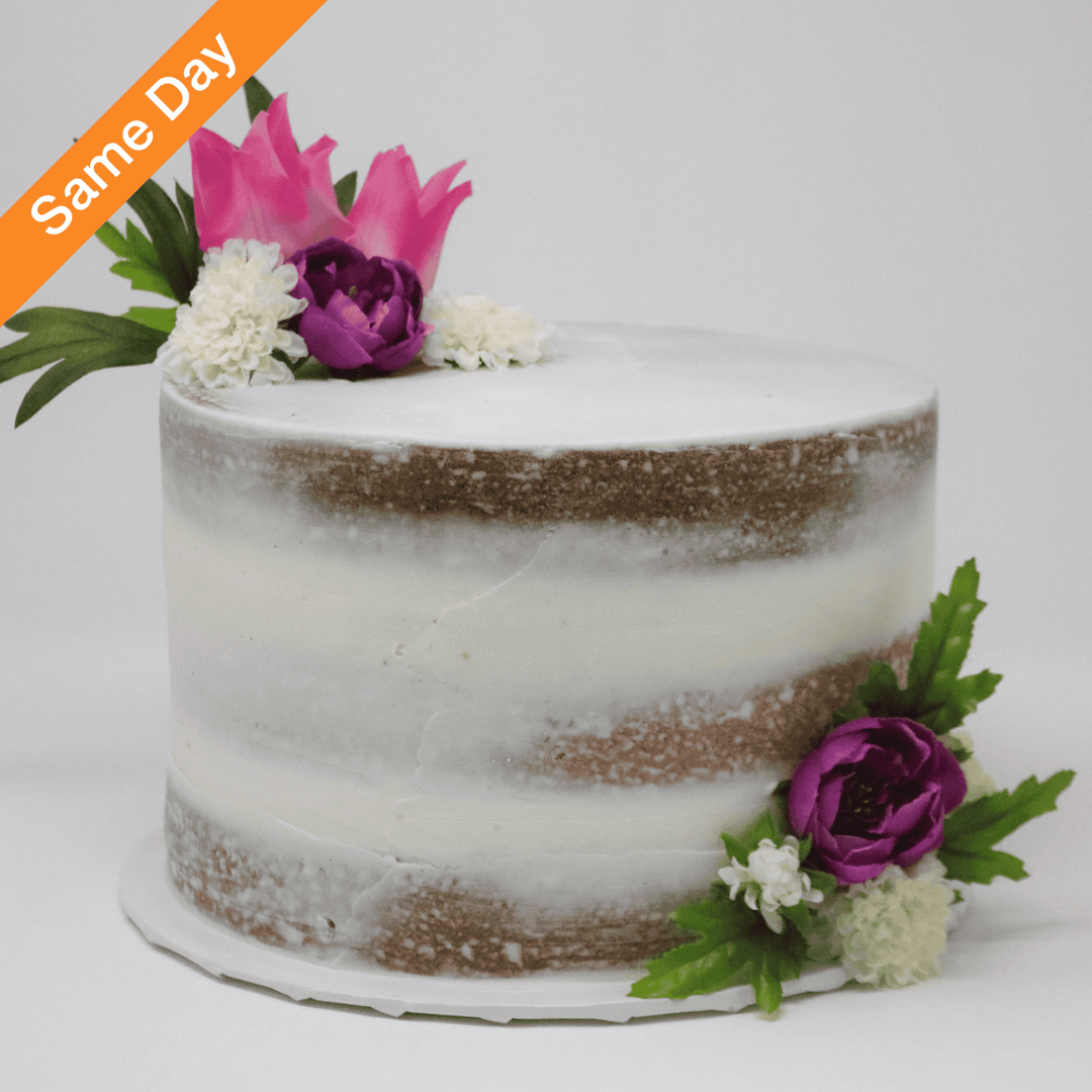 Simple Naked Cake with flowers - Da Cakes Houston