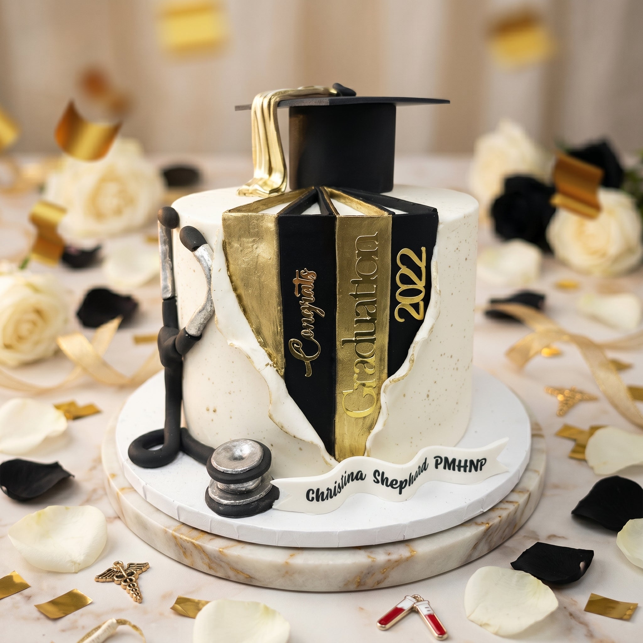 Graduation Cake With Books Medical Edition – Da Cakes Houston