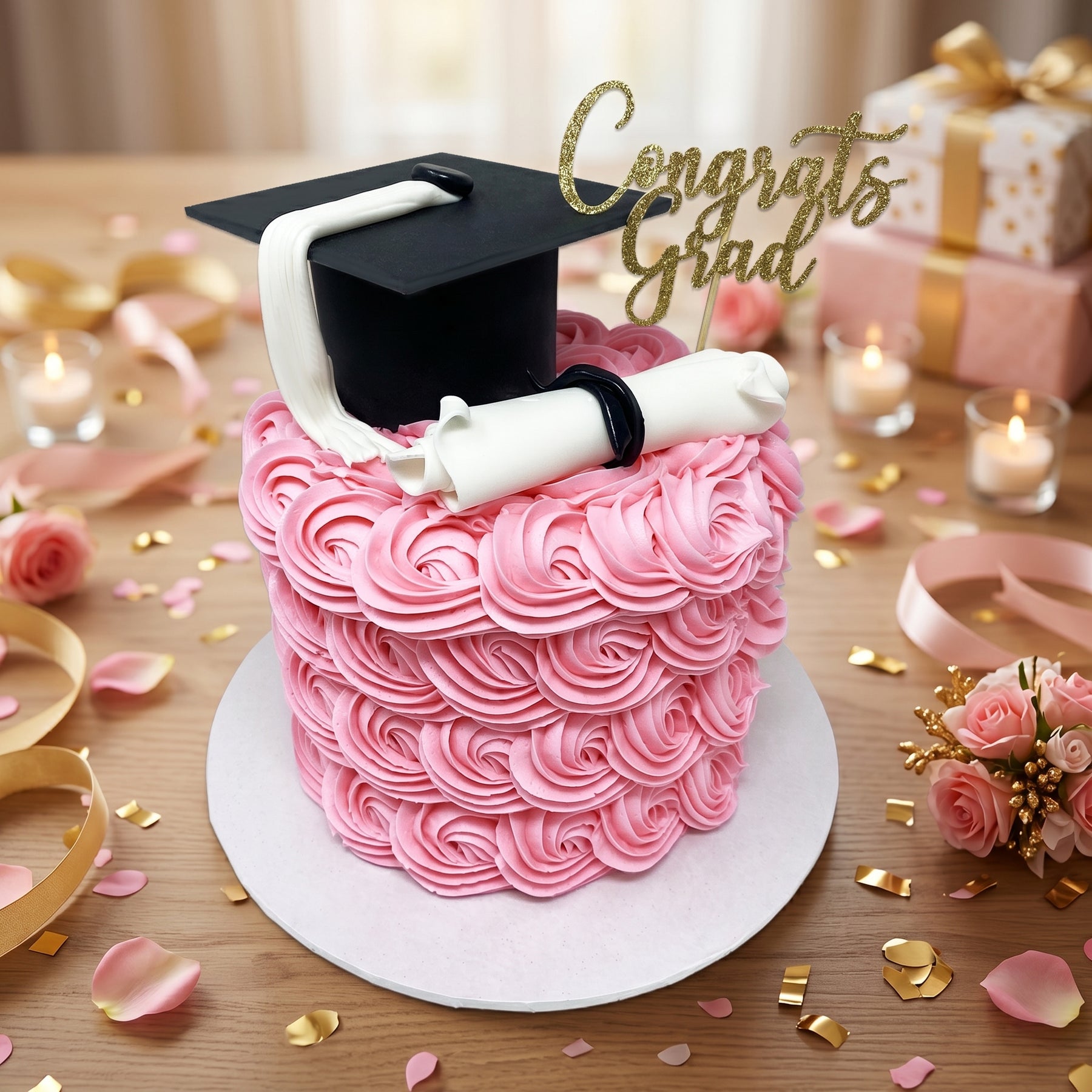 Graduation Cake With Buttercream Rosettes – Da Cakes Houston