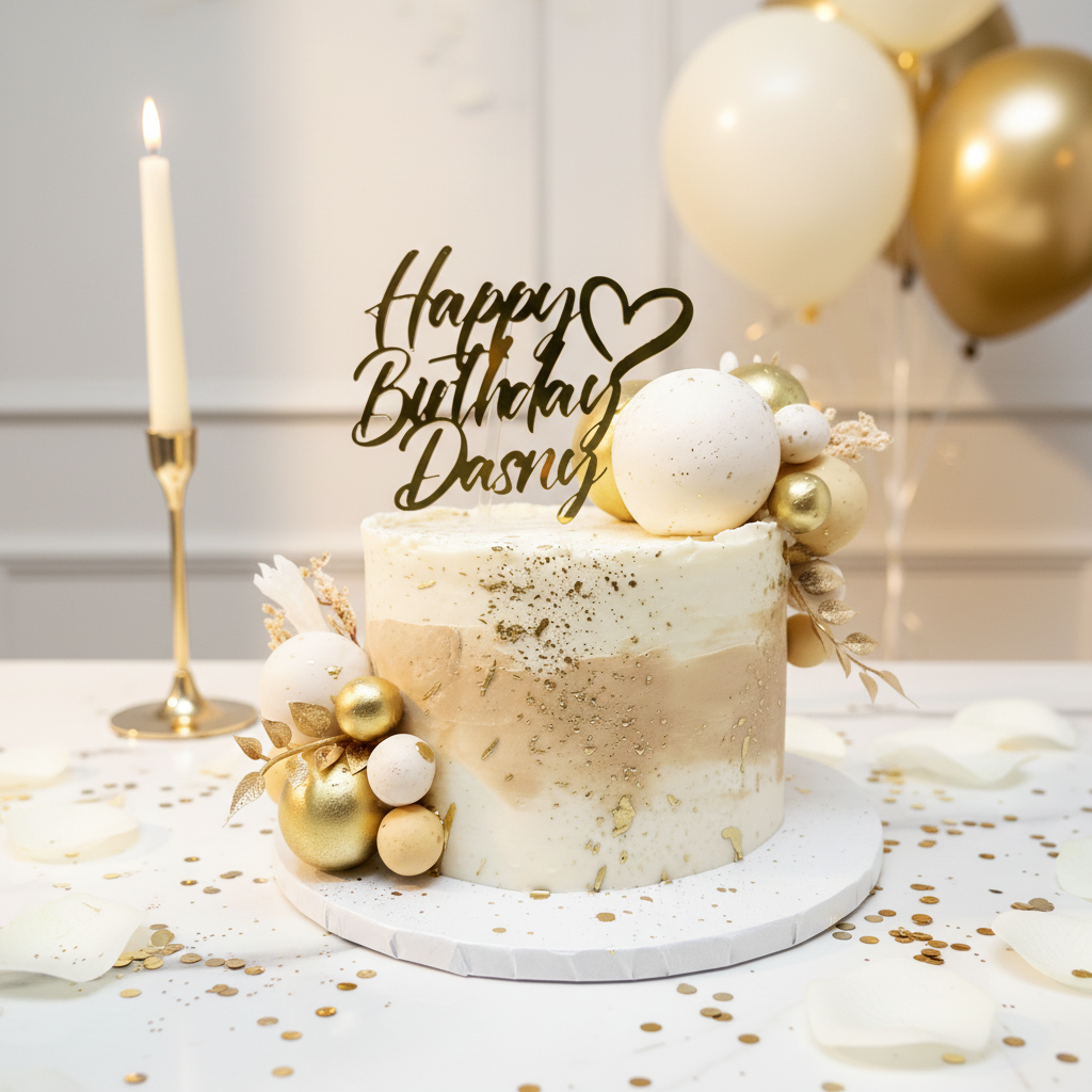 Spheres Gold and White Cake