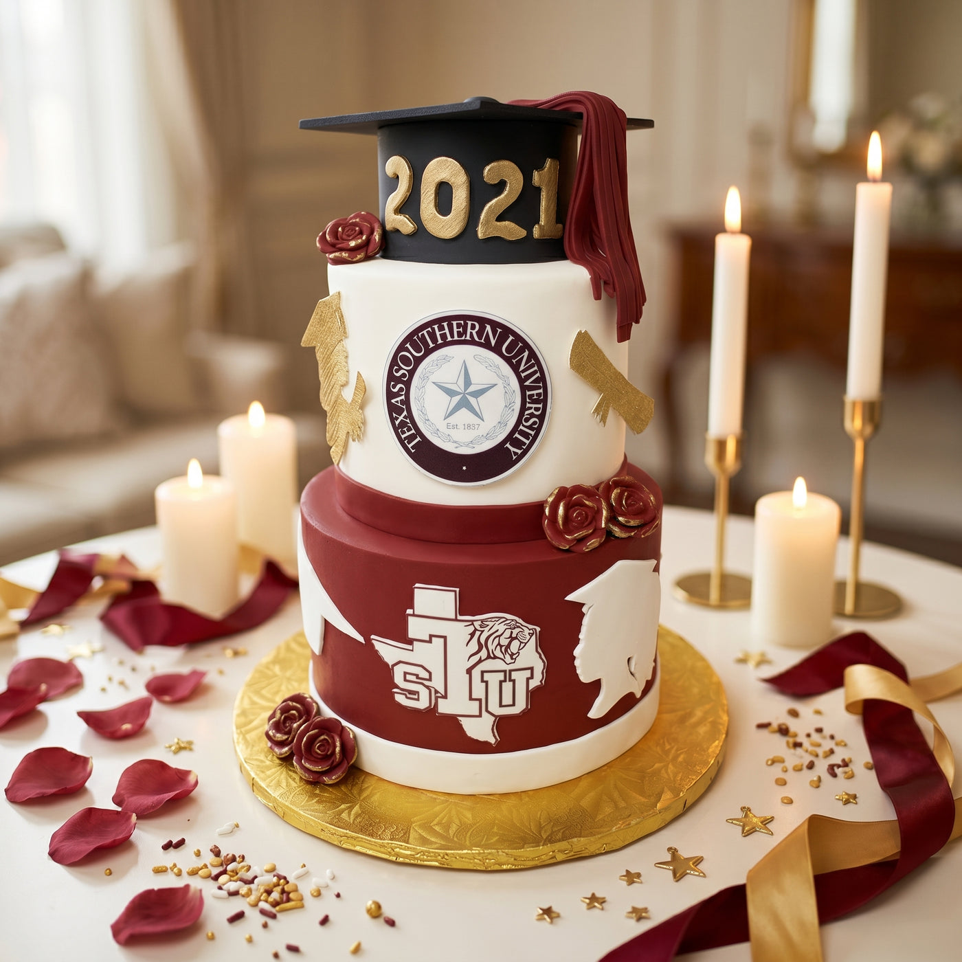 STU Graduation Cake -2 Tier – Da Cakes Houston