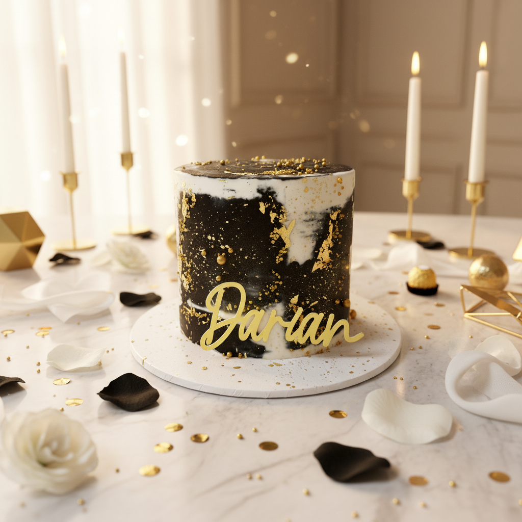 Black and White Gold Splatter Cake