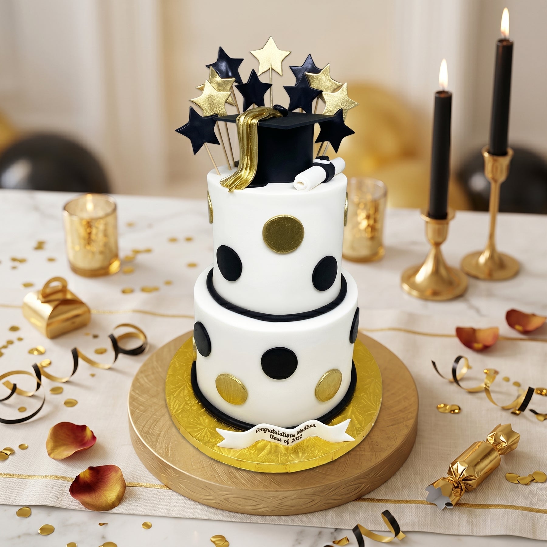 Shinning Stars Graduation Cake - 2 Tiers – Da Cakes Houston