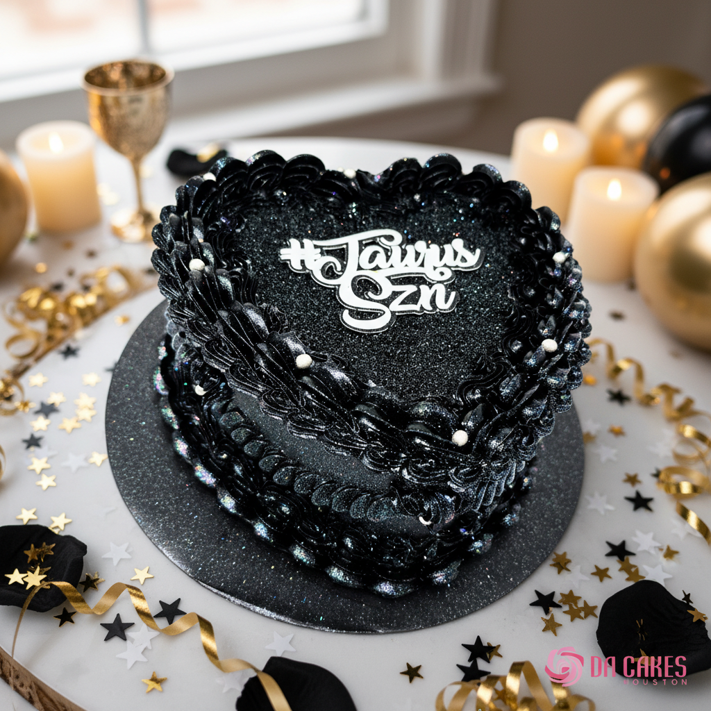 Heart Shaped - Black Heart With Glitter Cake