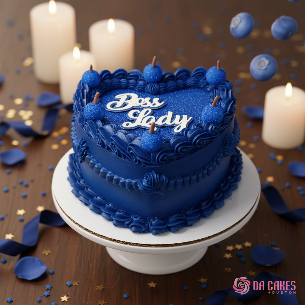 Heart Shaped Buttercream With Cherries Blue