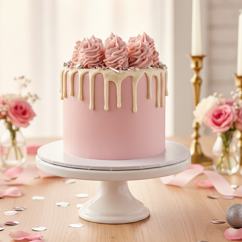 Soft pink cake with dripping