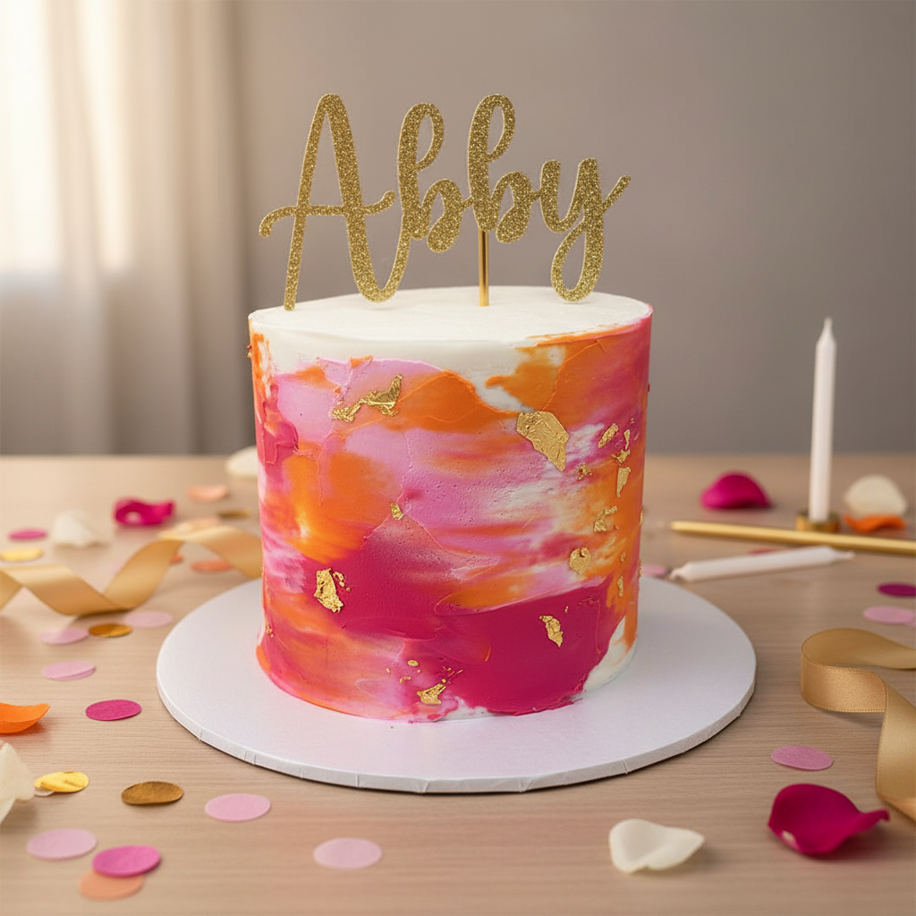 Watercolor Cake with topper