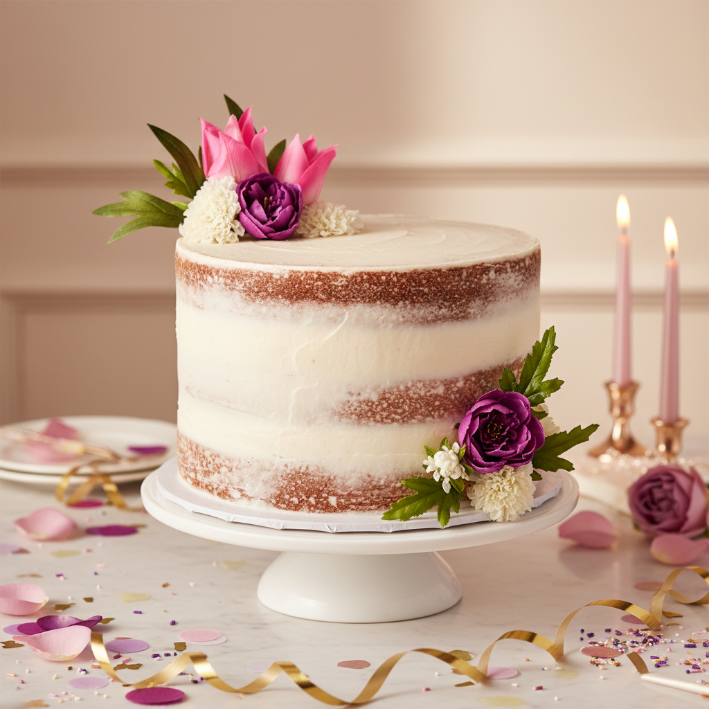 Simple Naked Cake with flowers (Same Day)