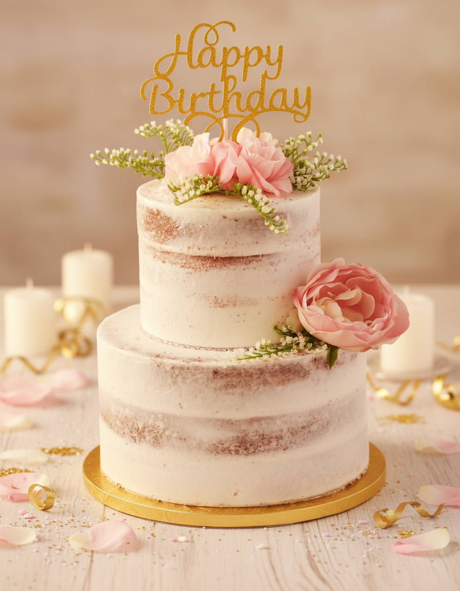 Two tier naked cake with flowers