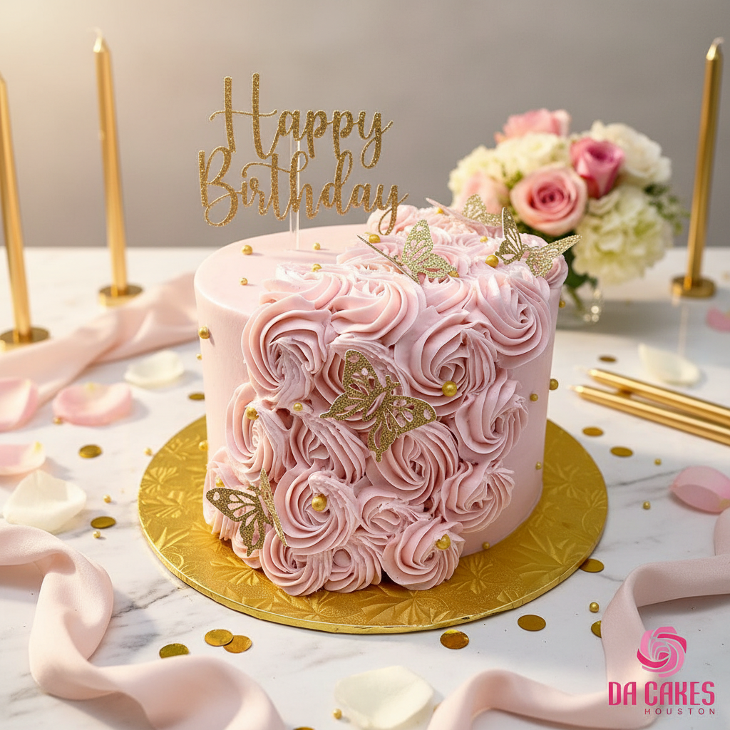 Gold Butterflies Buttercream Cake