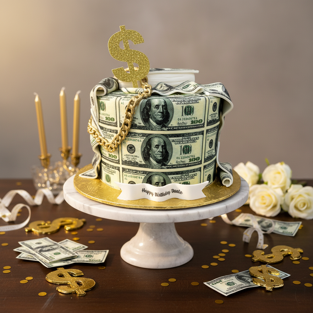 Money Bills Round Cake
