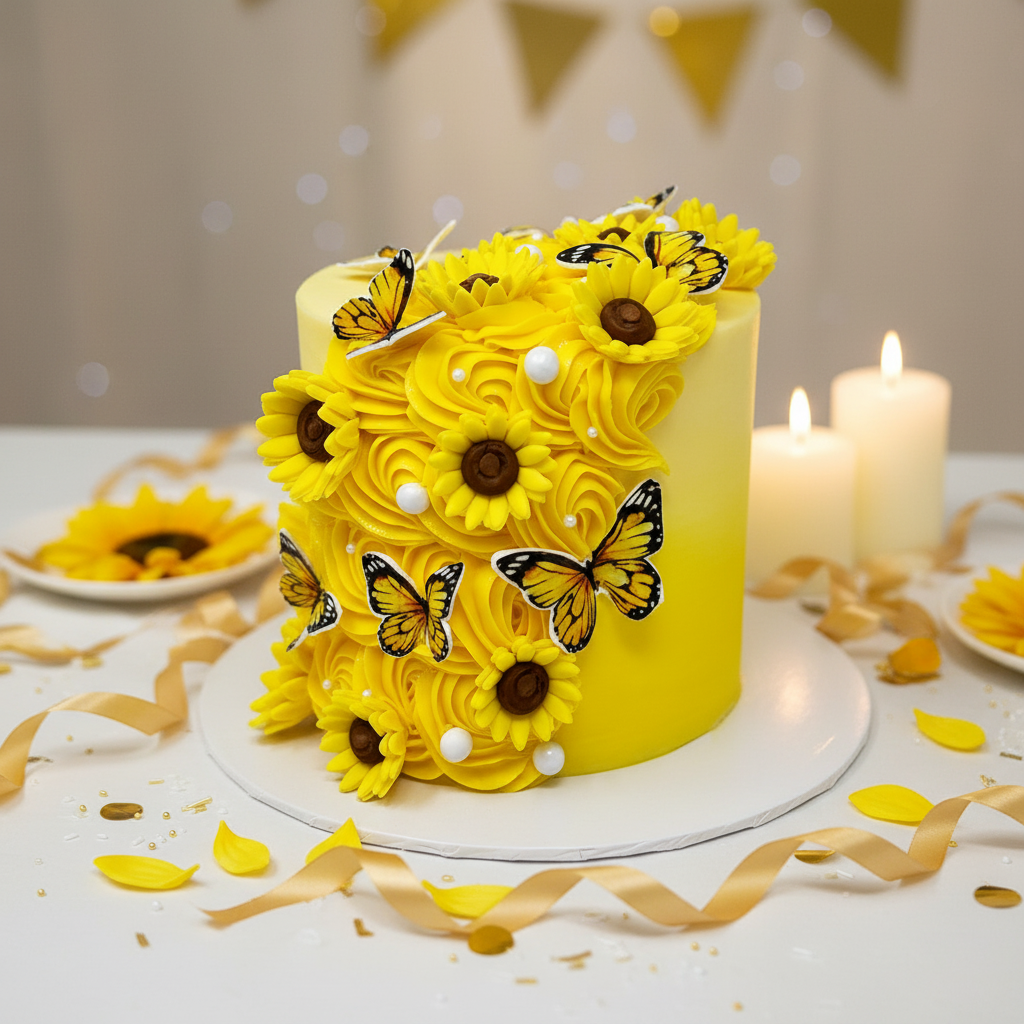 Spring Butterfly and Sunflower Cake
