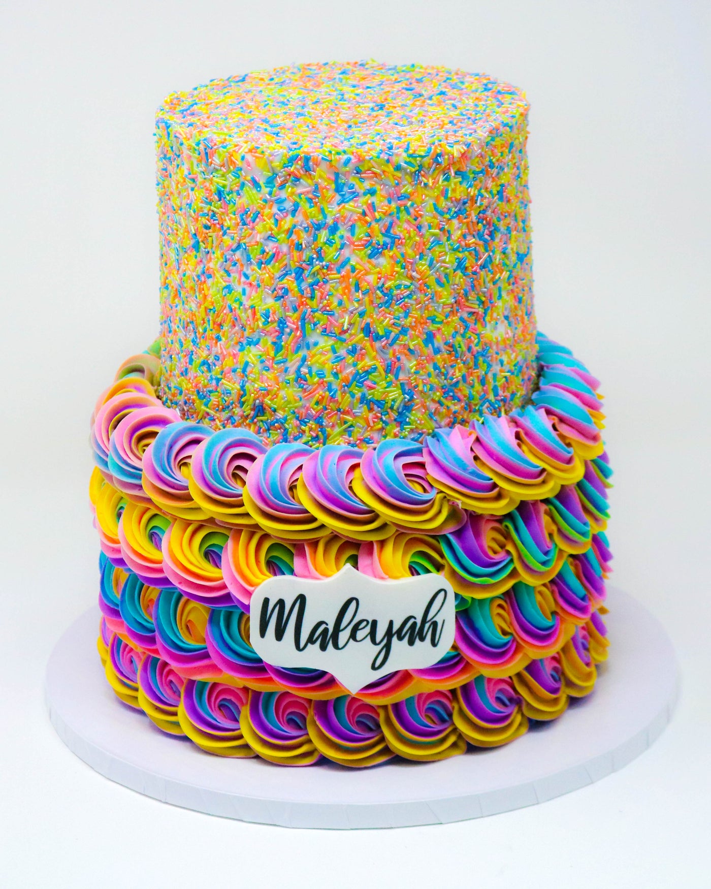 Colorful Sprinkles and Rosettes cake
