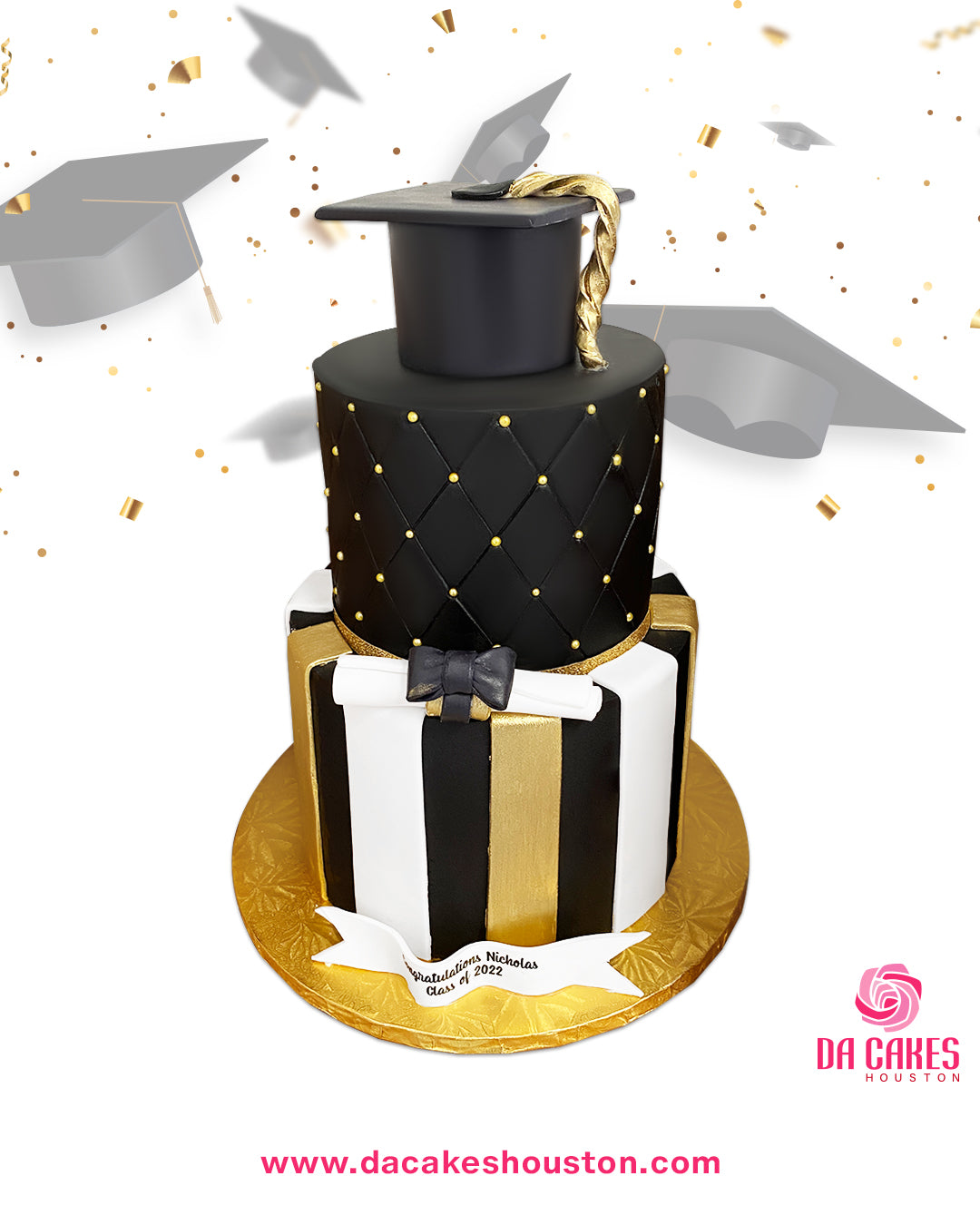 Black and Golden Graduation Cake - 2 Tiers – Da Cakes Houston