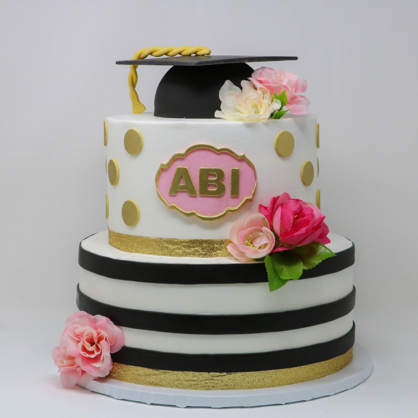 Black and White Girly Graduation Cake