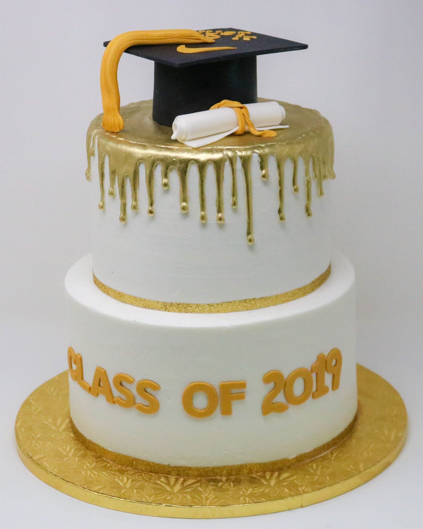 Nike Gold Drip Graduation Cake