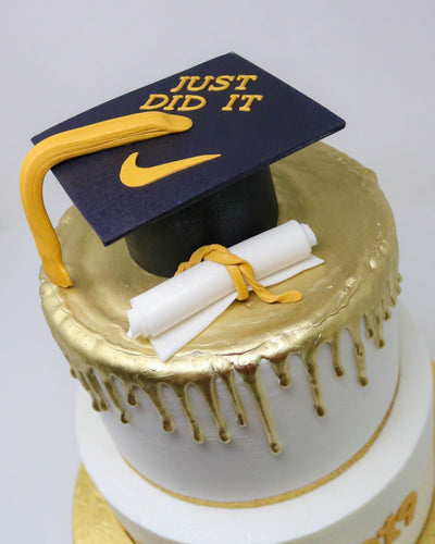 Nike Gold Drip Graduation Cake