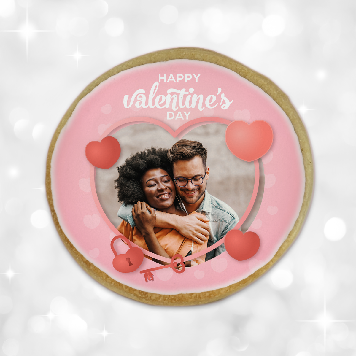 Custom Valentine's Day Heart Frame and Key Photo Round Cookies