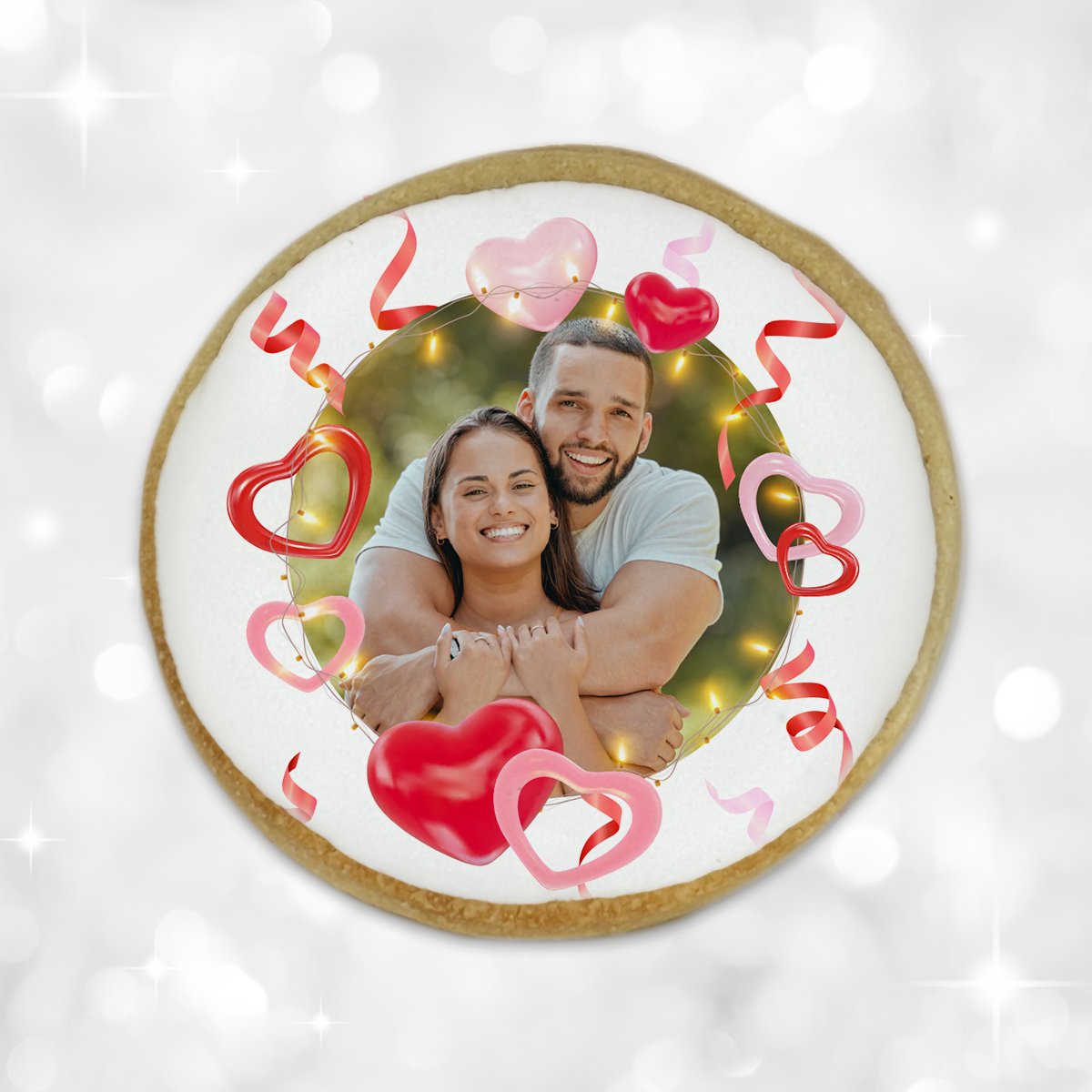 Custom Valentine's Day Confetti with Balloons Photo Round Cookies